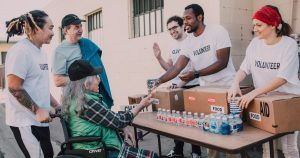 Volunteers giving aid